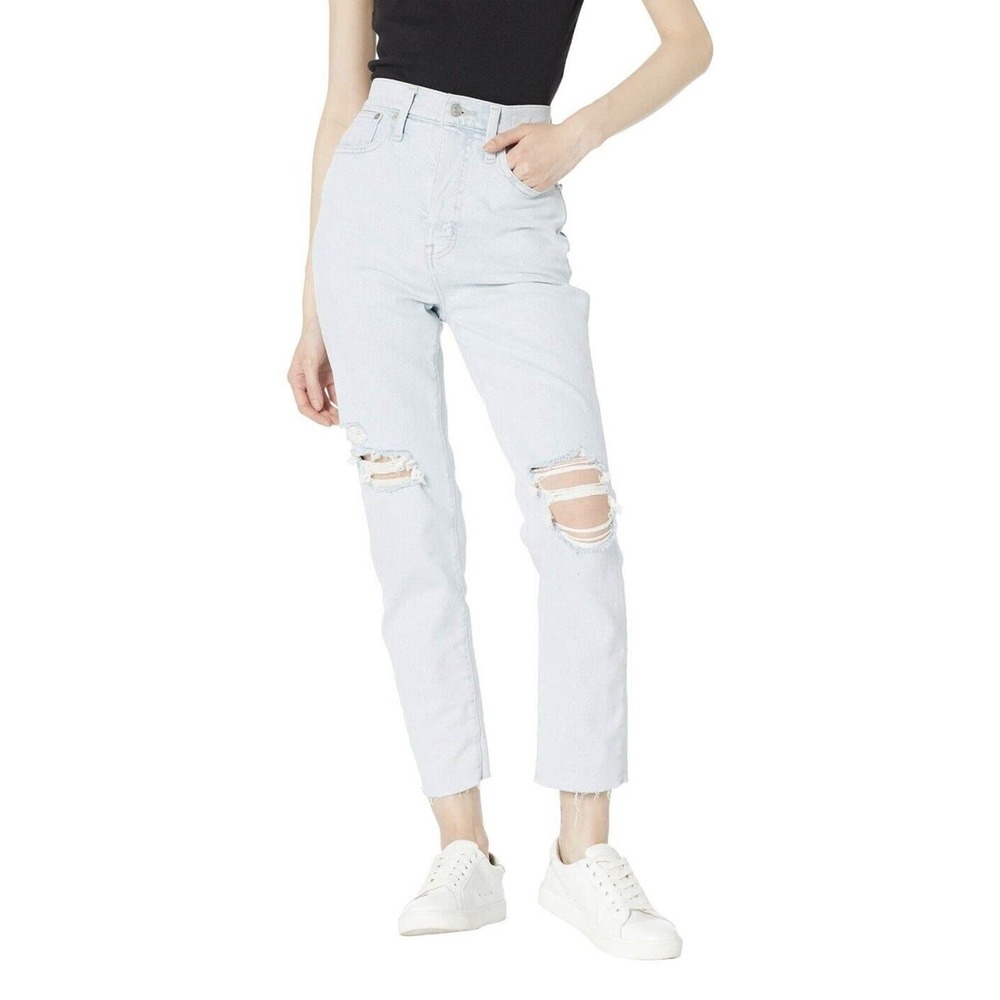 Madewell The Mom Jean Comfort Stretch Light Wash Blue High Rise Size 28